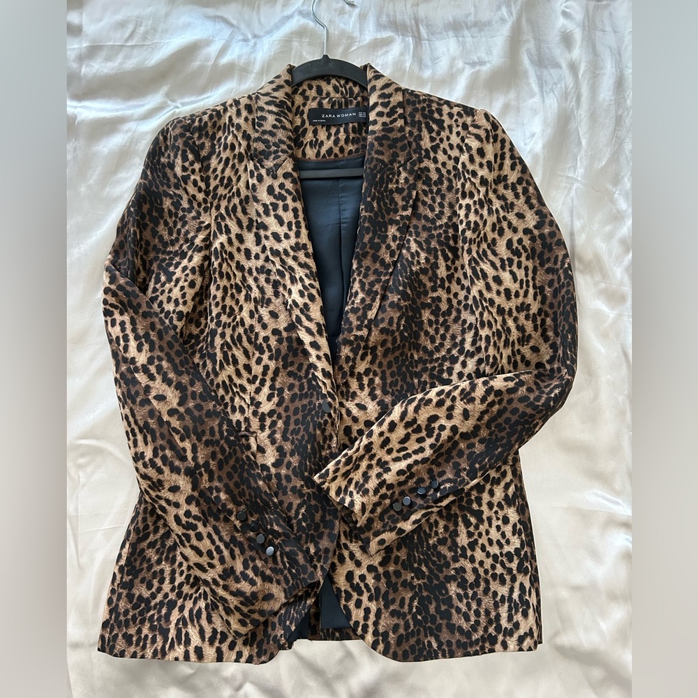 Zara Leopard Cheetah Print Blazer Made in Spain Vintage - Picture 1 of 6